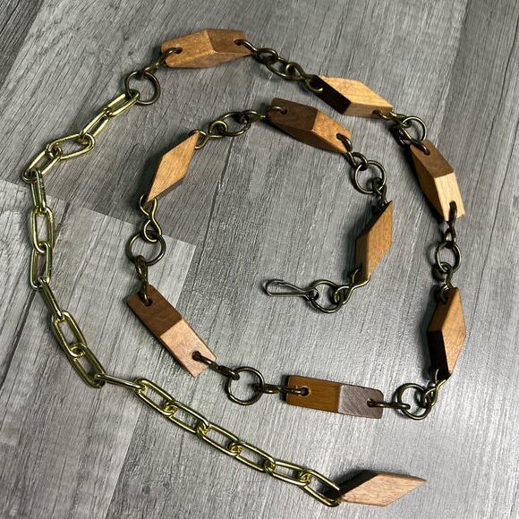 Vintage Wood Beads Chain Belt Boho 31”-41” - Picture 3 of 5